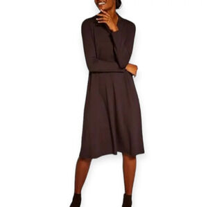 Eileen Fisher Long Sleeve Chocolate Brown Stretch Jersey Knee Length Dress XS